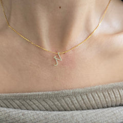 18ct Yellow Gold Natural Diamond Initial N