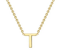 9ct Yellow Gold Necklace with Initial T 38+5cm