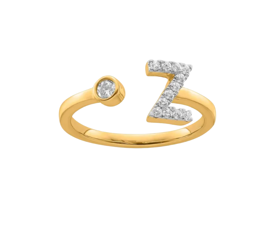 9K YG 0.18ct F VS LGD INITIAL "Z" RING