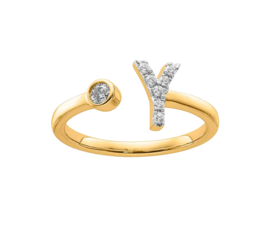 9K YG 0.18ct F VS LGD INITIAL "Y" RING
