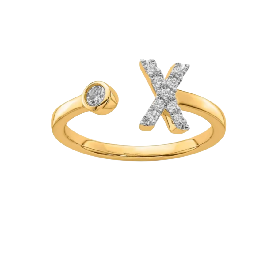 9K YG 0.15ct F VS LGD INITIAL "X" RING