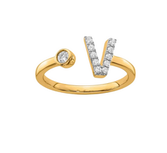 9K YG 0.16ct F VS LGD INITIAL "V" RING