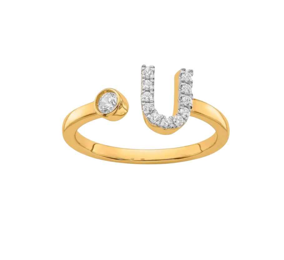 9K YG 0.17ct F VS LGD INITIAL "U" RING