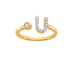 9K YG 0.17ct F VS LGD INITIAL "U" RING