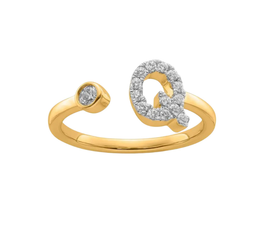 9K YG 0.20ct F VS LGD INITIAL "Q" RING