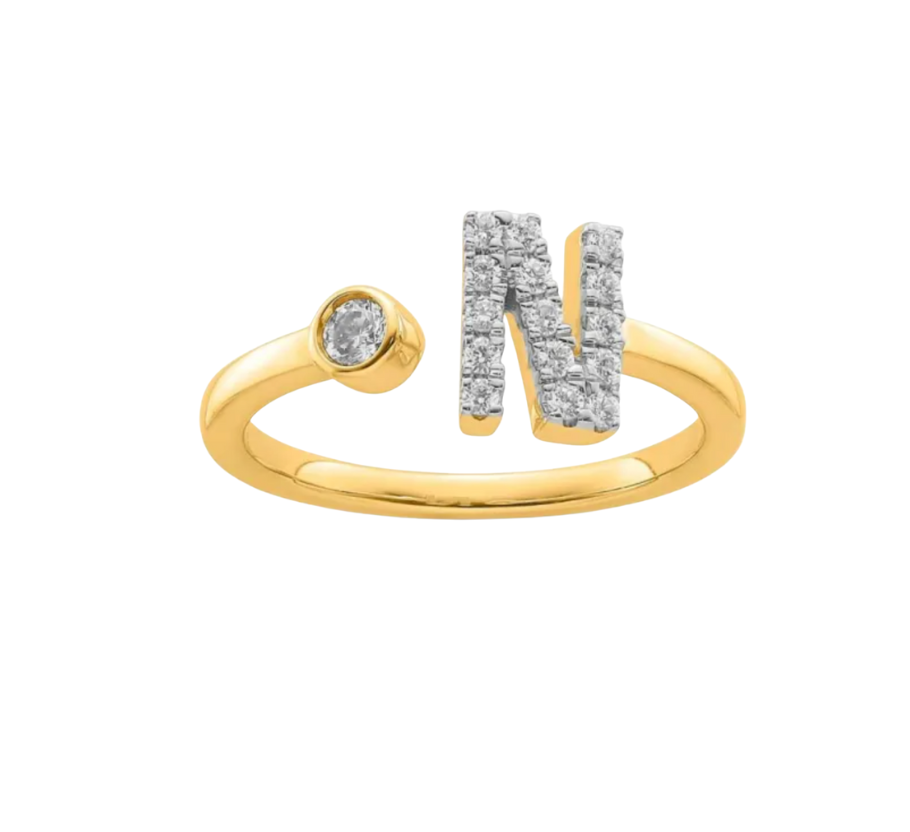 9K YG 0.21ct F VS LGD INITIAL "N" RING