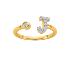 9K YG 0.15ct F VS LGD INITIAL "J" RING