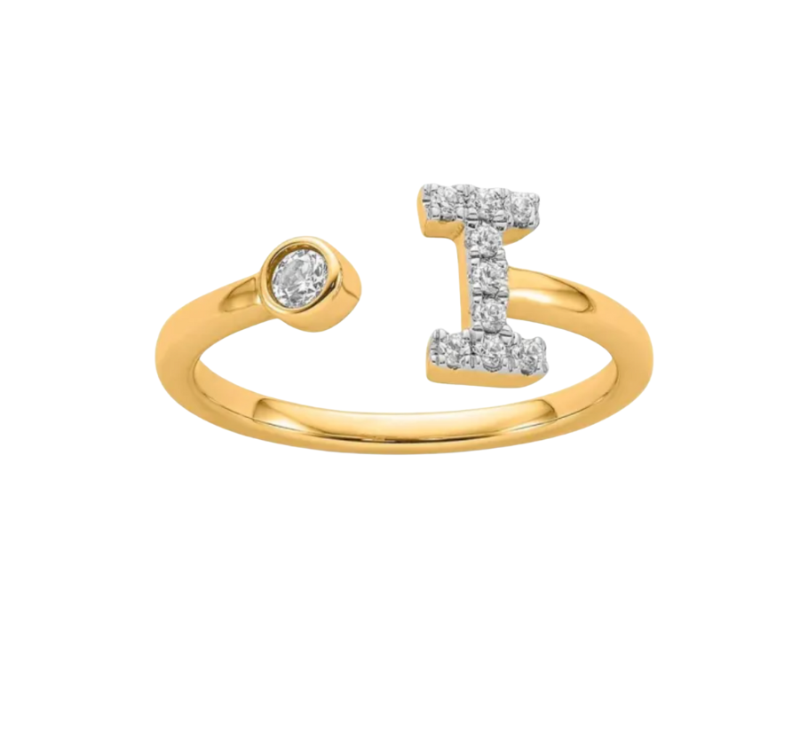 9K YG 0.15ct F VS LGD INITIAL "I" RING
