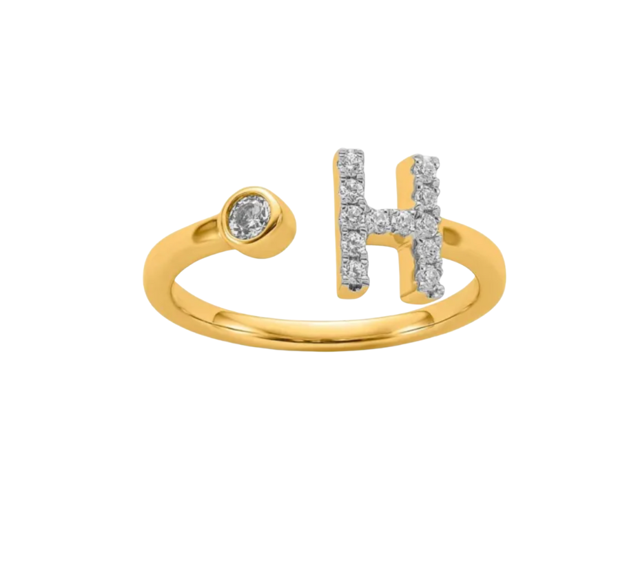 9K YG 0.18ct F VS LGD INITIAL "H" RING
