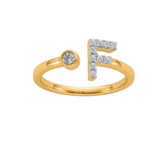 9K YG 0.16ct F VS LGD INITIAL "F" RING