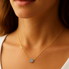 C Z Evil Eye & Initial Necklace – 45 cm