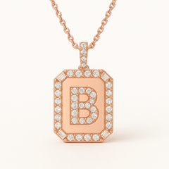 Women’s Custom Initial Necklace with Diamond Border