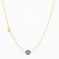 C Z Evil Eye & Initial Necklace – 45 cm