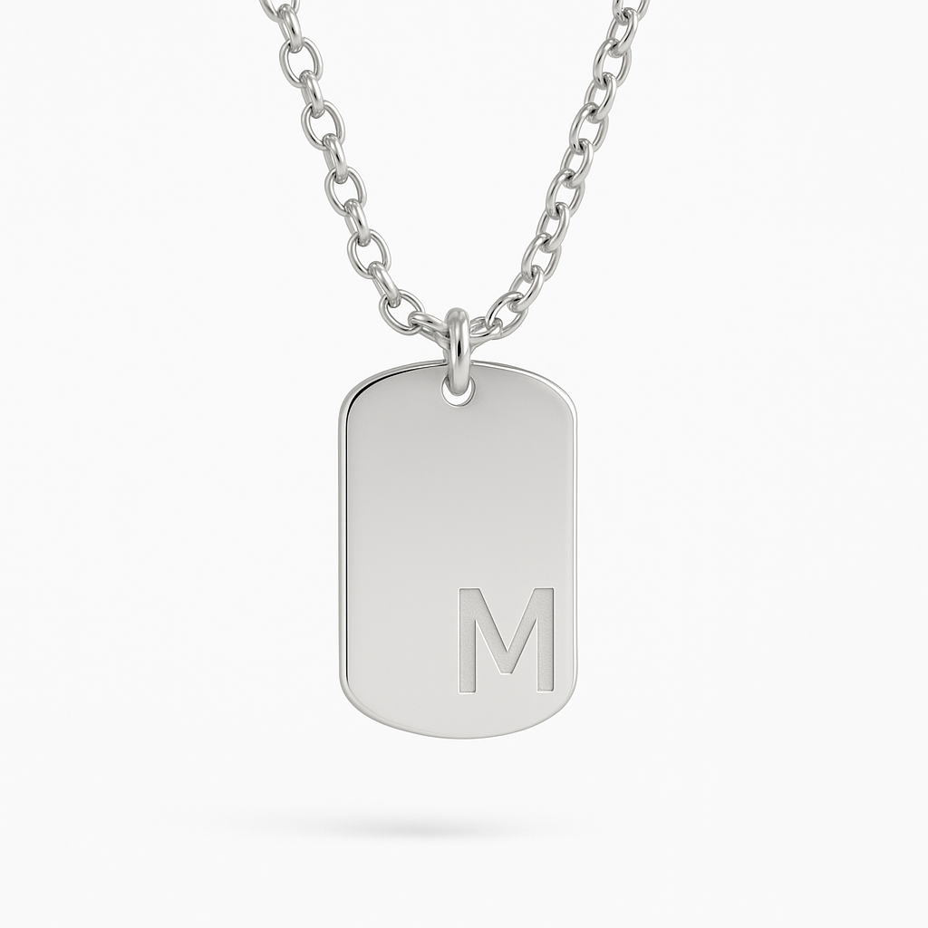 Personalised Dog Tag Initial Necklace – Unisex (35 mm × 20 mm)