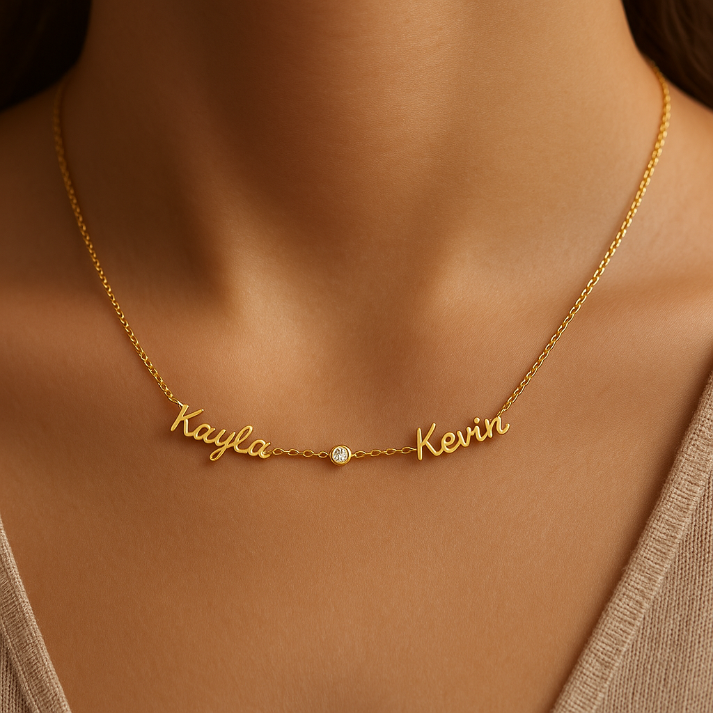 Two Name Necklace with Optional Stone