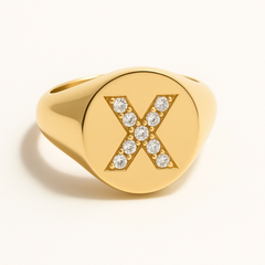 "X" 9ct yellow gold diamond set initial X signet ring