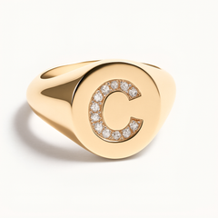 "C" 9ct yellow gold diamond set initial C signet ring