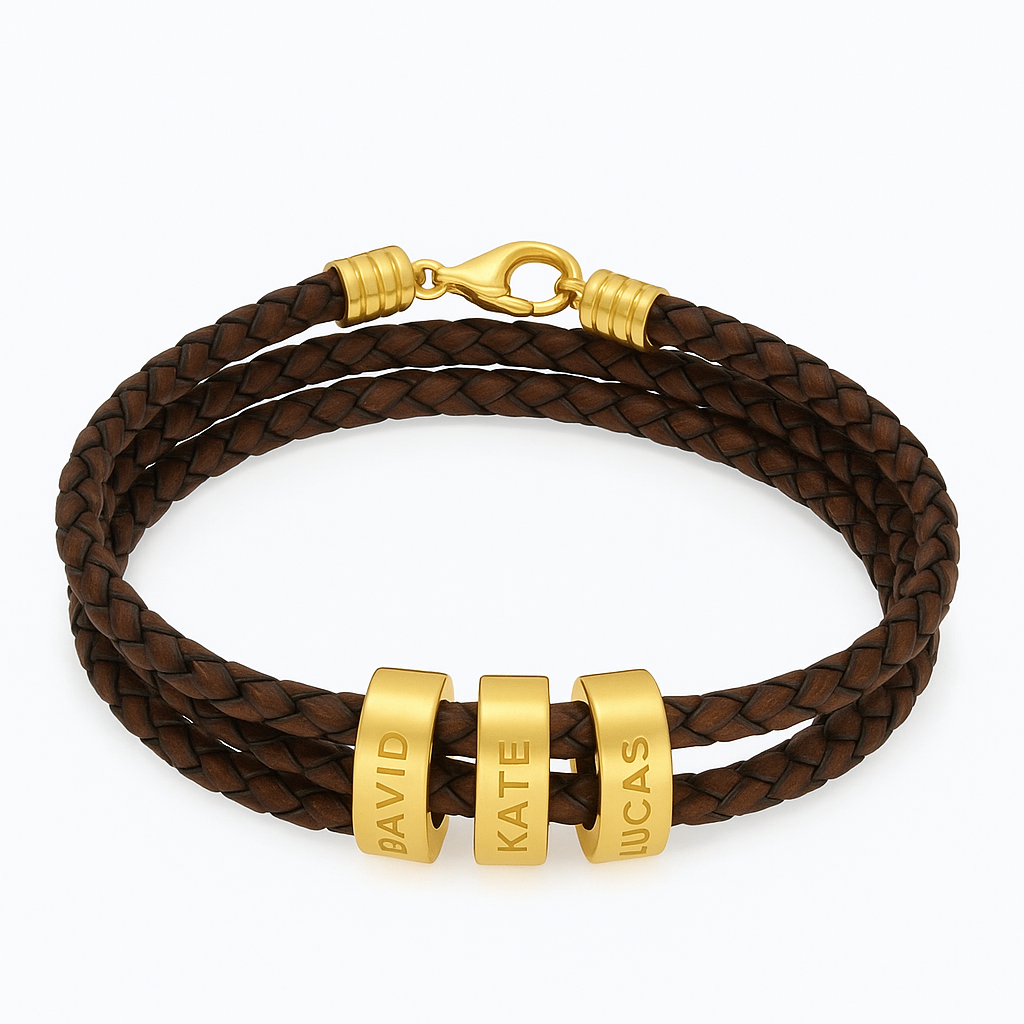 Family Name Leather Bracelet – Adjustable, Custom Beads
