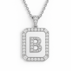 Women’s Custom Initial Necklace with Diamond Border