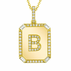 Women’s Custom Initial Necklace with Diamond Border
