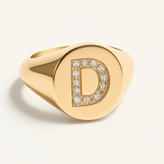"D" 9ct yellow gold diamond set initial D signet ring